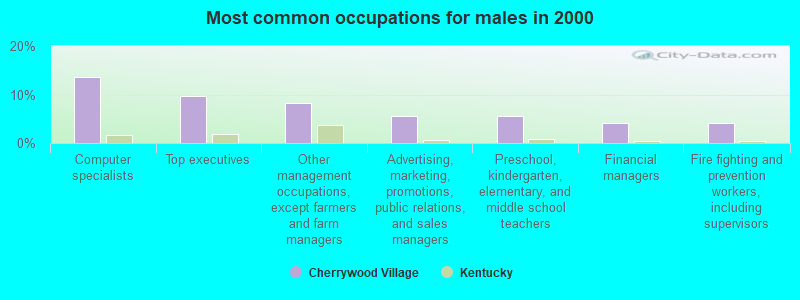 Most common occupations for males in 2000