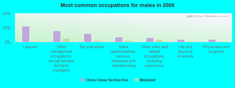 Most common occupations for males in 2000