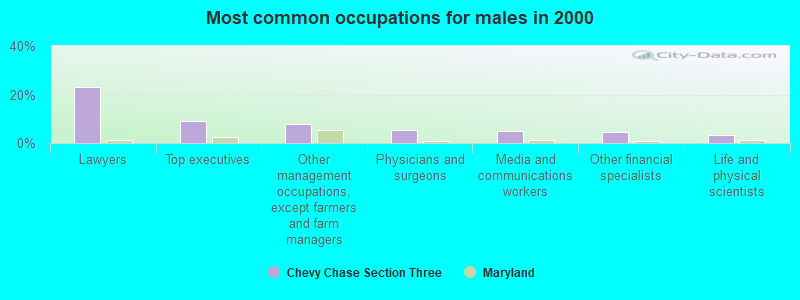 Most common occupations for males in 2000