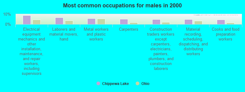 Most common occupations for males in 2000