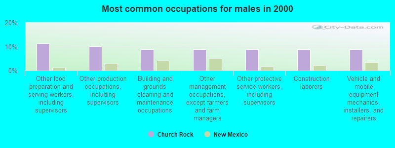 Most common occupations for males in 2000