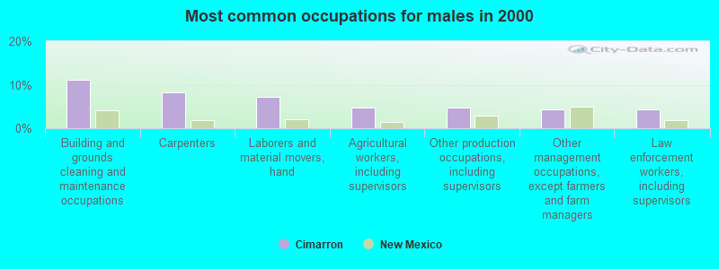 Most common occupations for males in 2000