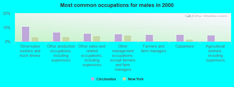 Most common occupations for males in 2000