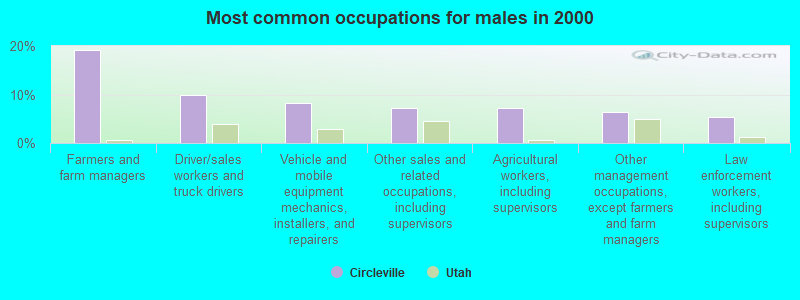 Most common occupations for males in 2000