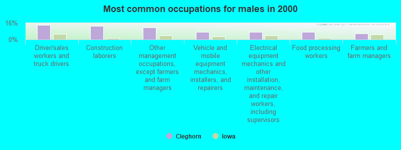 Most common occupations for males in 2000