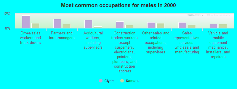 Most common occupations for males in 2000