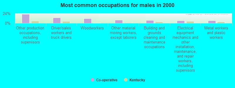 Most common occupations for males in 2000