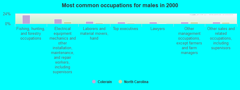 Most common occupations for males in 2000