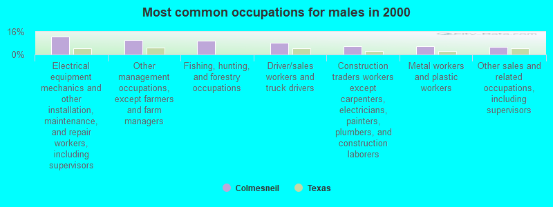 Most common occupations for males in 2000