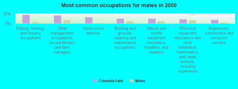 Most common occupations for males in 2000