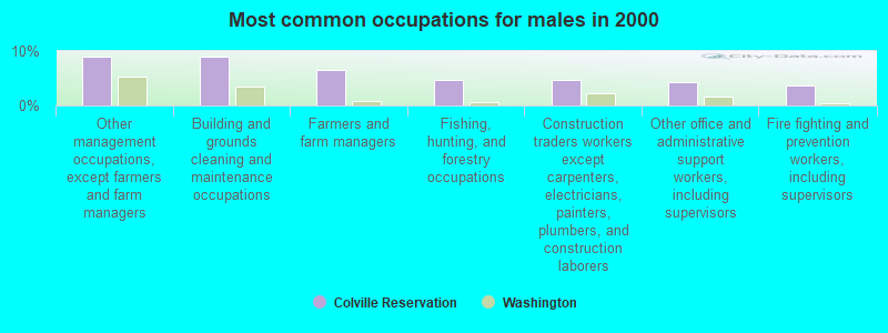 Most common occupations for males in 2000