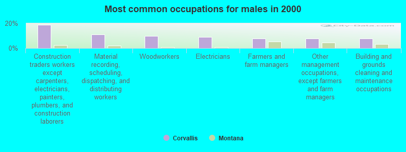 Most common occupations for males in 2000