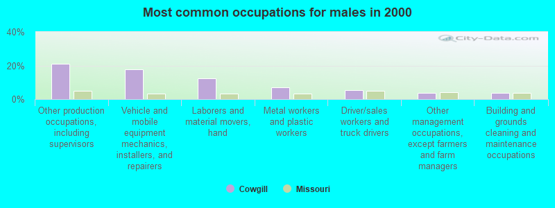 Most common occupations for males in 2000