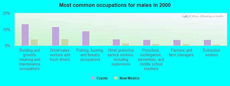 Most common occupations for males in 2000