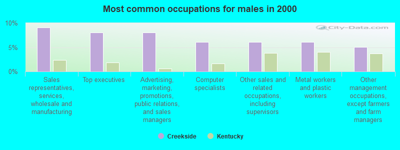 Most common occupations for males in 2000