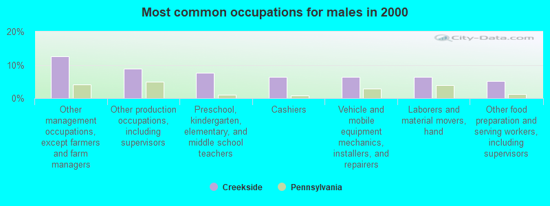 Most common occupations for males in 2000