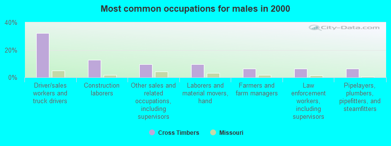 Most common occupations for males in 2000