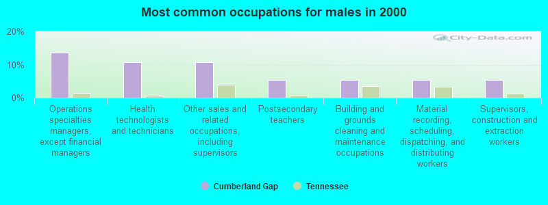 Most common occupations for males in 2000