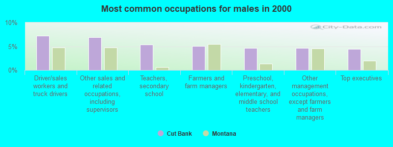 Most common occupations for males in 2000