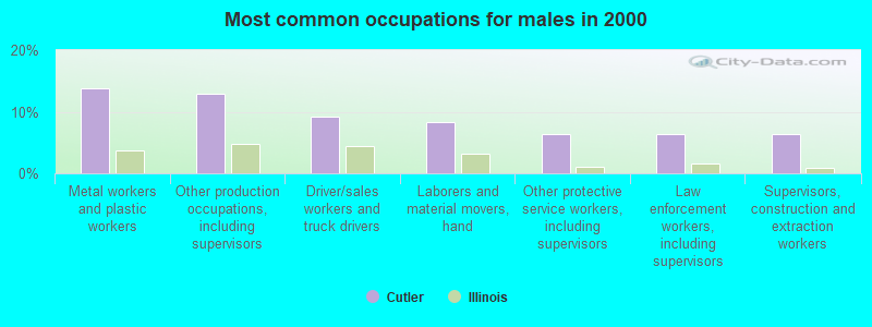 Most common occupations for males in 2000