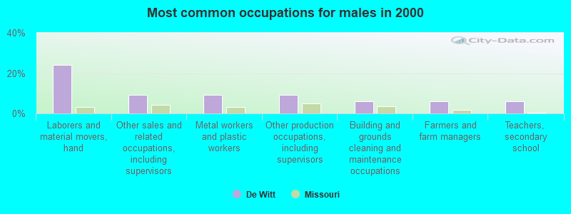 Most common occupations for males in 2000