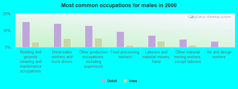 Most common occupations for males in 2000