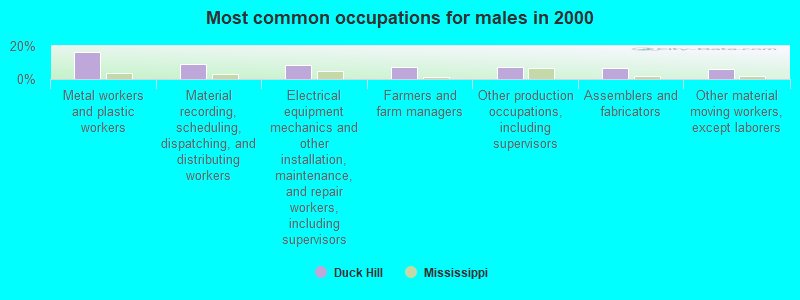 Most common occupations for males in 2000