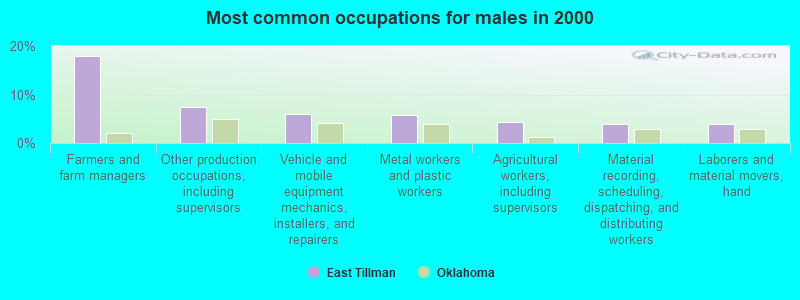 Most common occupations for males in 2000