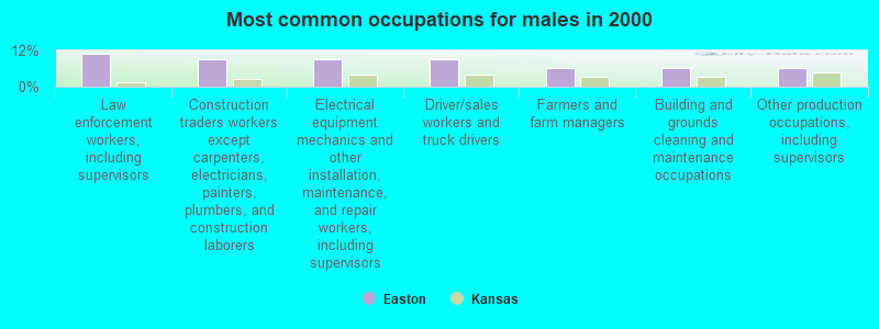 Most common occupations for males in 2000