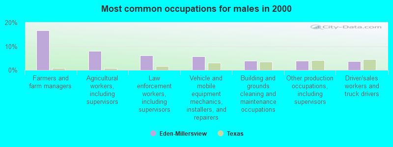 Most common occupations for males in 2000