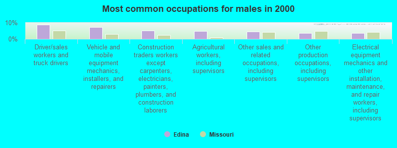 Most common occupations for males in 2000