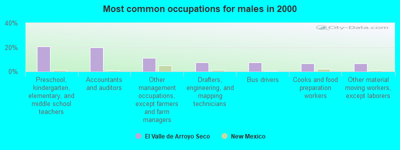 Most common occupations for males in 2000