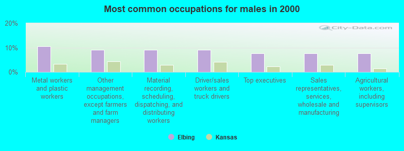 Most common occupations for males in 2000