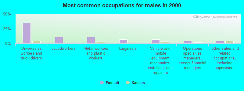 Most common occupations for males in 2000