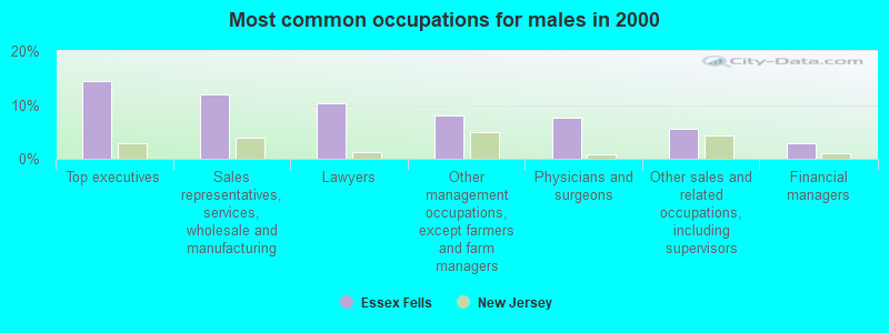 Most common occupations for males in 2000