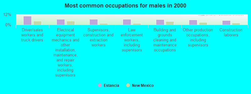 Most common occupations for males in 2000