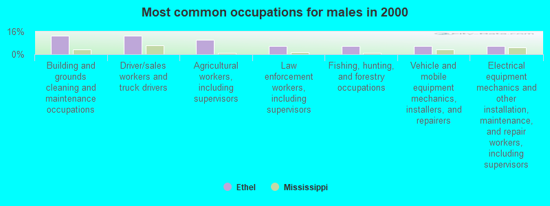 Most common occupations for males in 2000