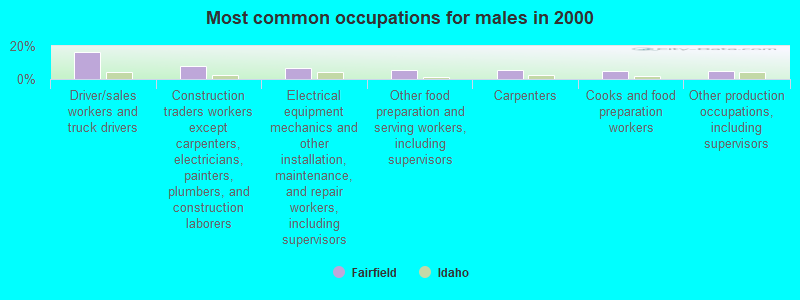 Most common occupations for males in 2000