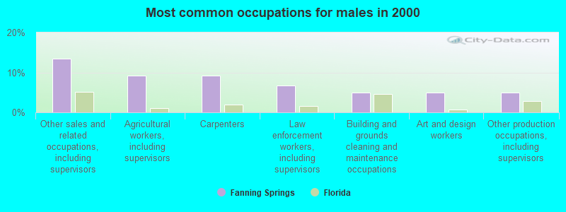 Most common occupations for males in 2000