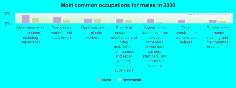 Most common occupations for males in 2000