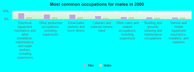 Most common occupations for males in 2000