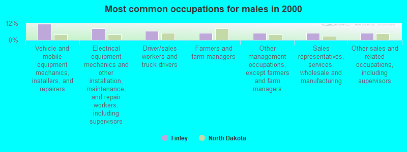 Most common occupations for males in 2000