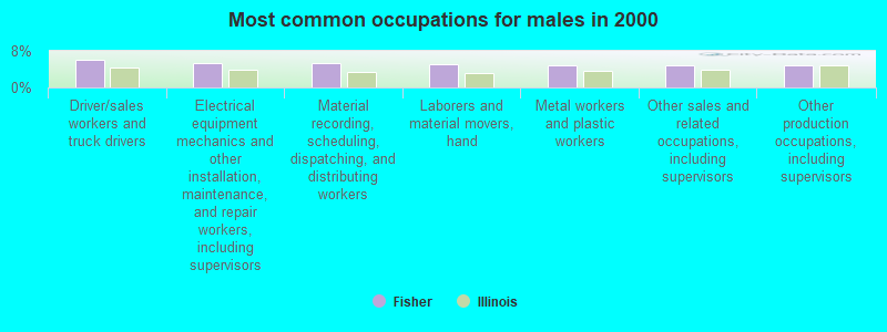 Most common occupations for males in 2000