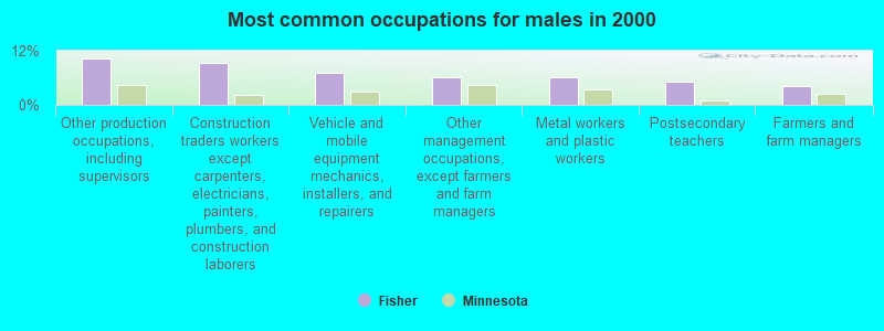 Most common occupations for males in 2000