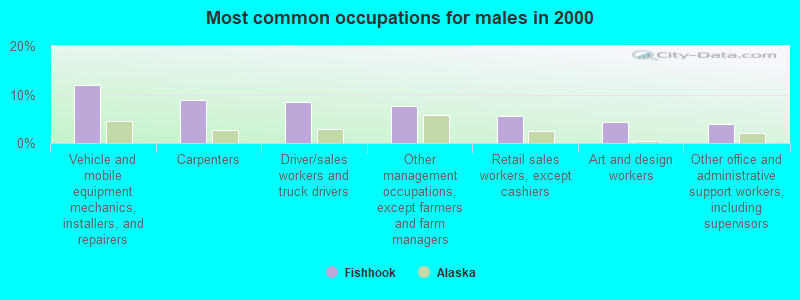 Most common occupations for males in 2000