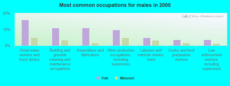 Most common occupations for males in 2000