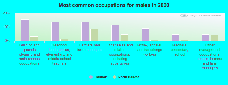 Most common occupations for males in 2000