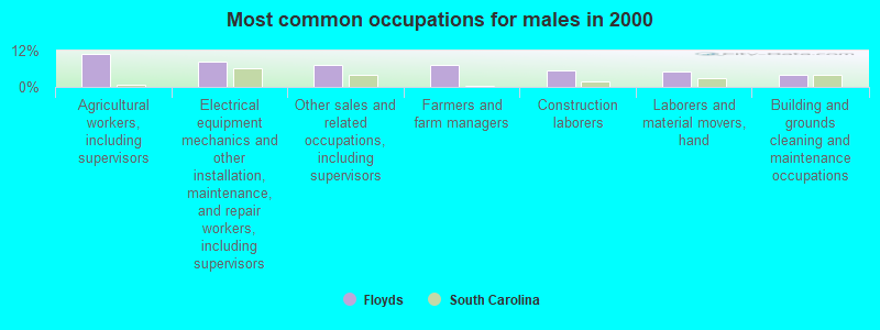 Most common occupations for males in 2000