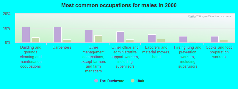 Most common occupations for males in 2000