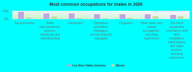 Most common occupations for males in 2000